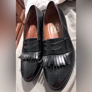 Salvatore Ferragamo Black Leather Kiltie loafer Shoes 10.5 B